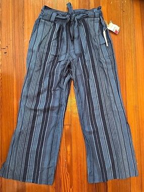 Blue Striped Wide Leg Lenin Pants NWT